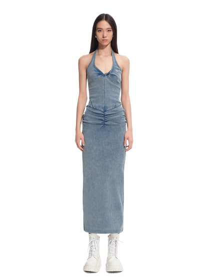 Volcano Draped Halter Maxi Dress