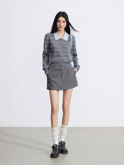 Yellow &amp; Gray Striped Polo Knit Top