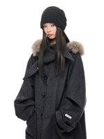 Hooded Wool Blend Long Coat