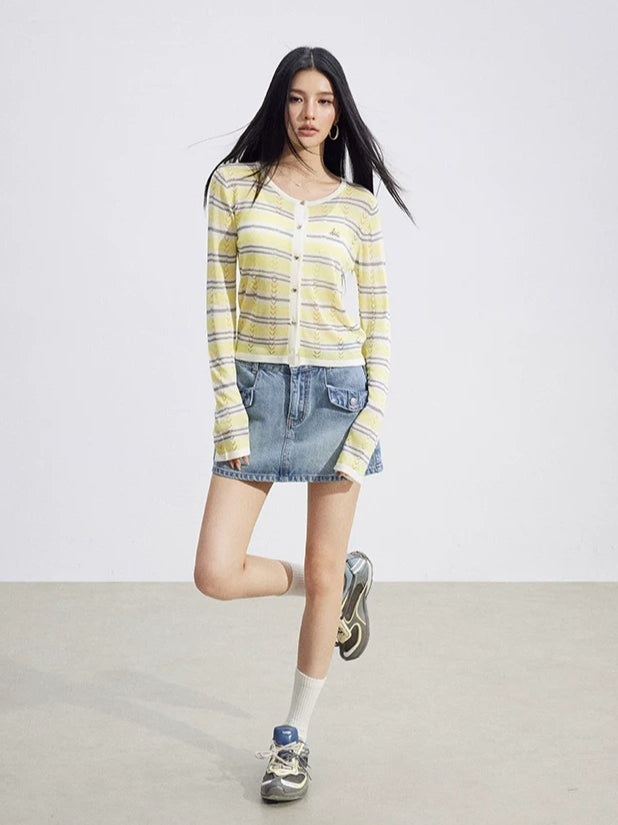 Striped Ice-Silk Cardigan