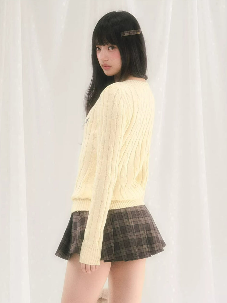 Yellow Textured V-Neck Knit Top