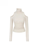 Lace Cold-Shoulder High Neck Long Sleeve Top