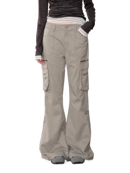 Gray Utility Wide-Leg Pants
