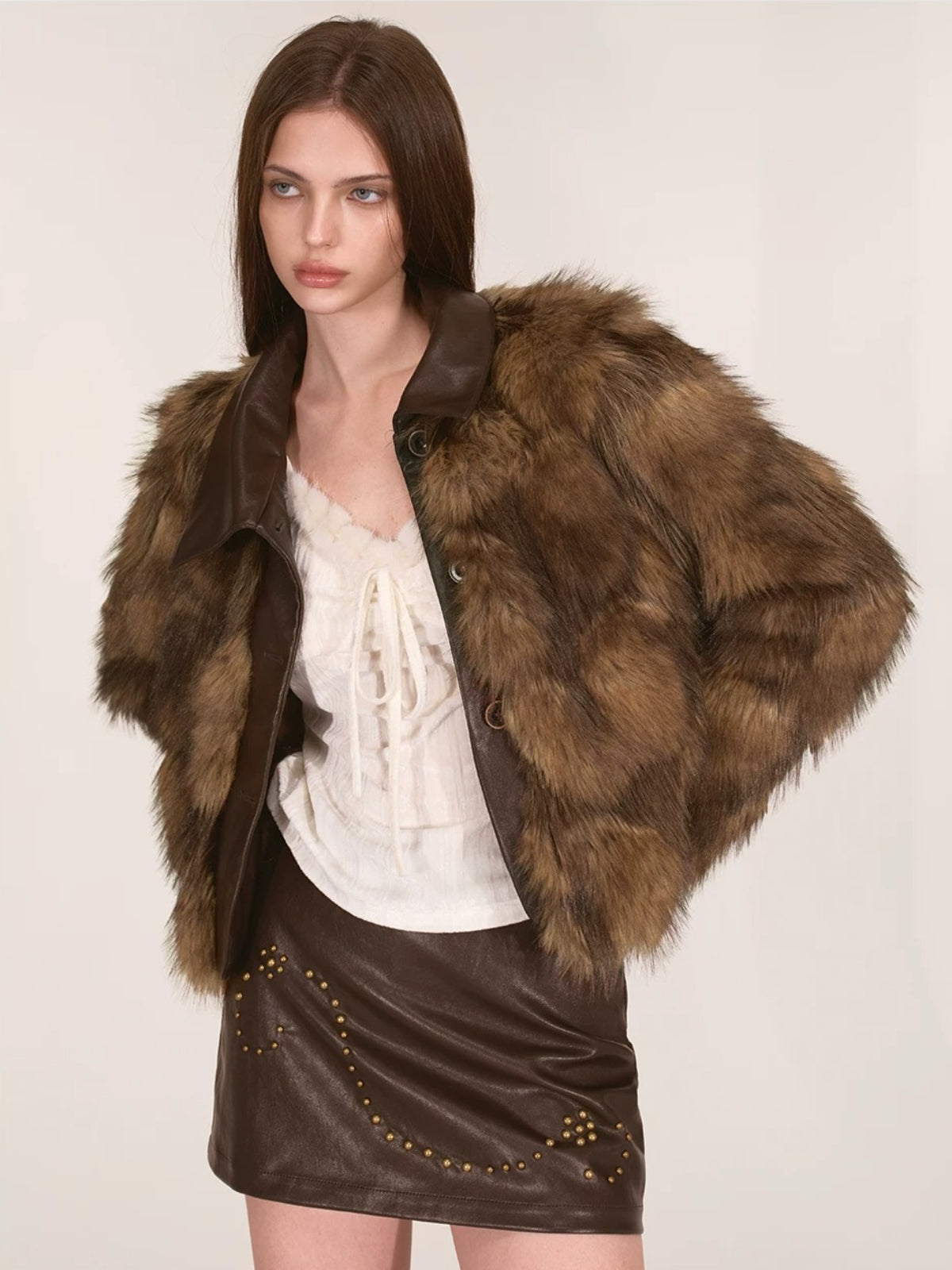 Asymmetric Collar Faux Fur Jacket