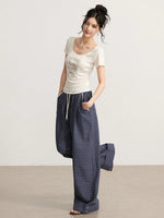 Plaid Folded Wide-Leg Pants