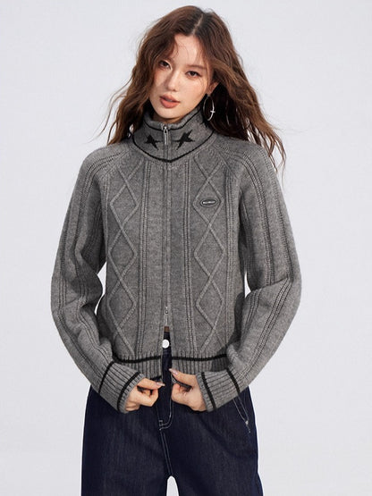 Contrast Zip Cable Sweater