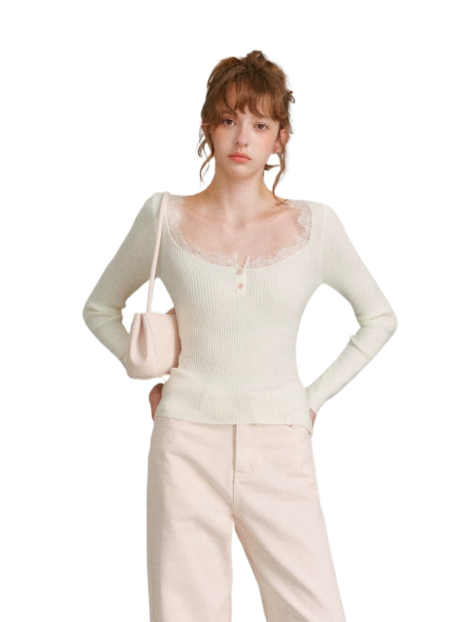 Lace Trim Knit Top