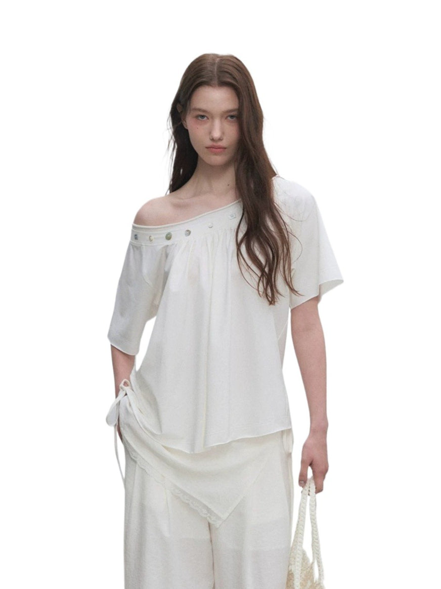 Shell Button Off-Shoulder Top