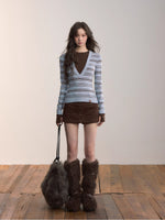 Color-Blocked Stripe Crew Neck Long Sleeve Knit Top
