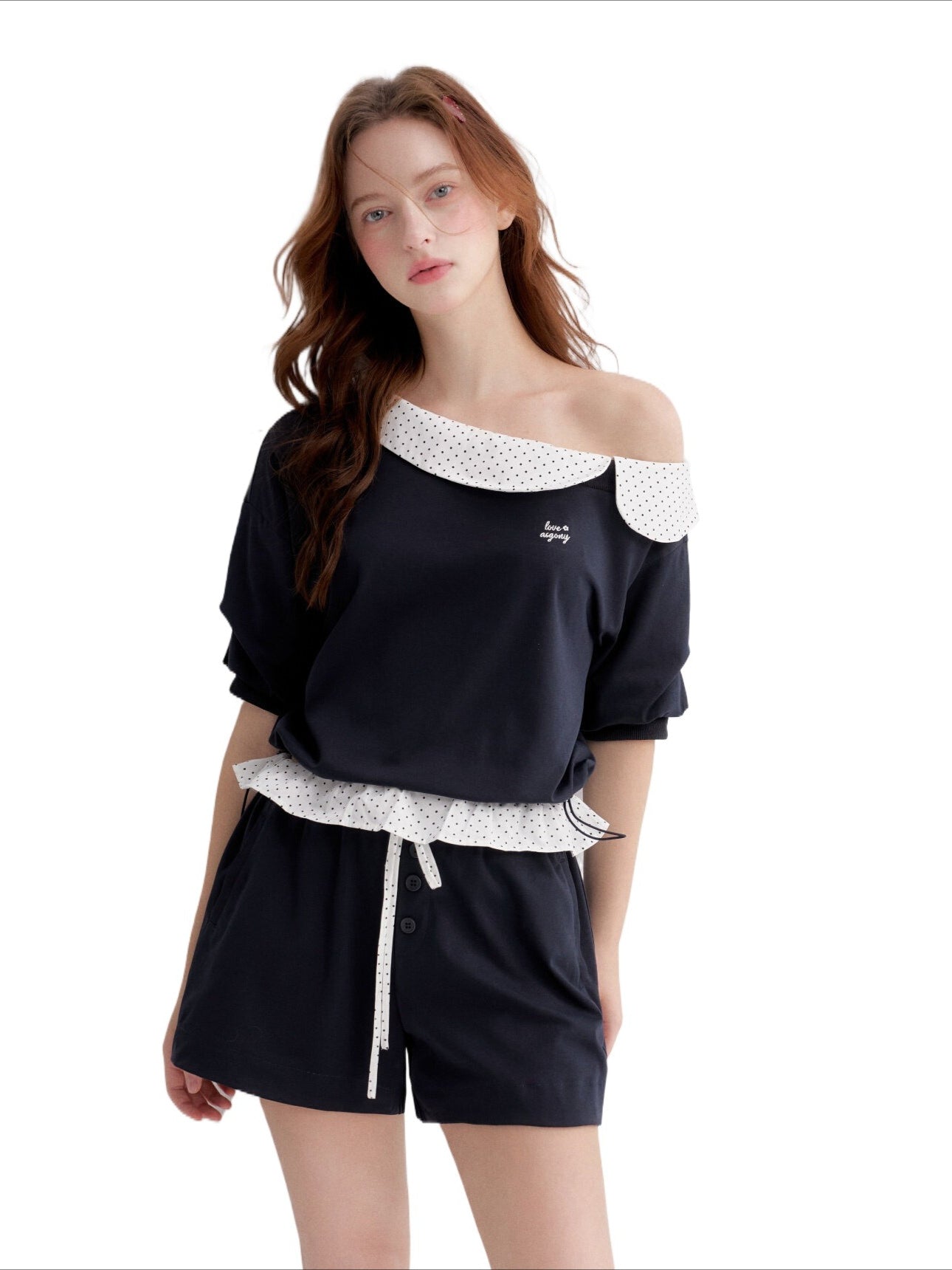 Polka-Dot Off-Shoulder Top &amp; Skirt Set