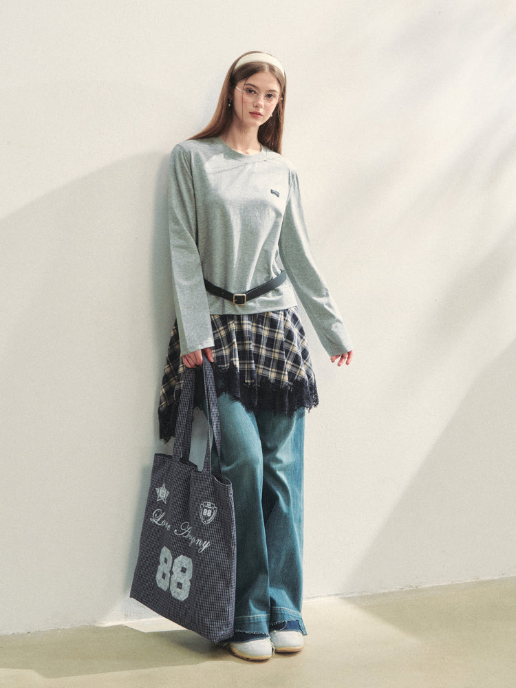 Plaid Lace Patchwork Knit Dress