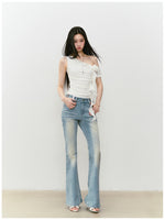 Color-Block Washed Flared Jeans