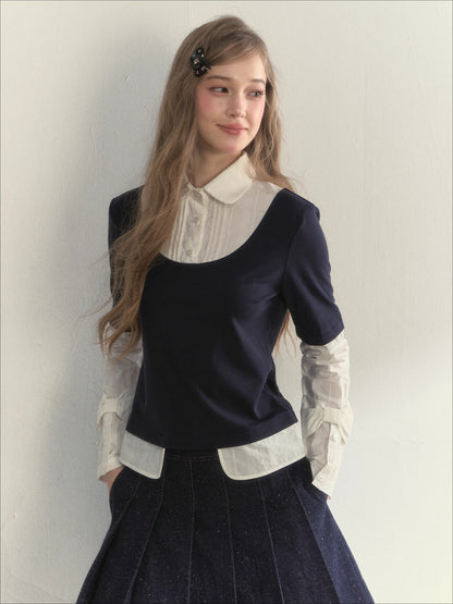 Layered Shirt Knit Top