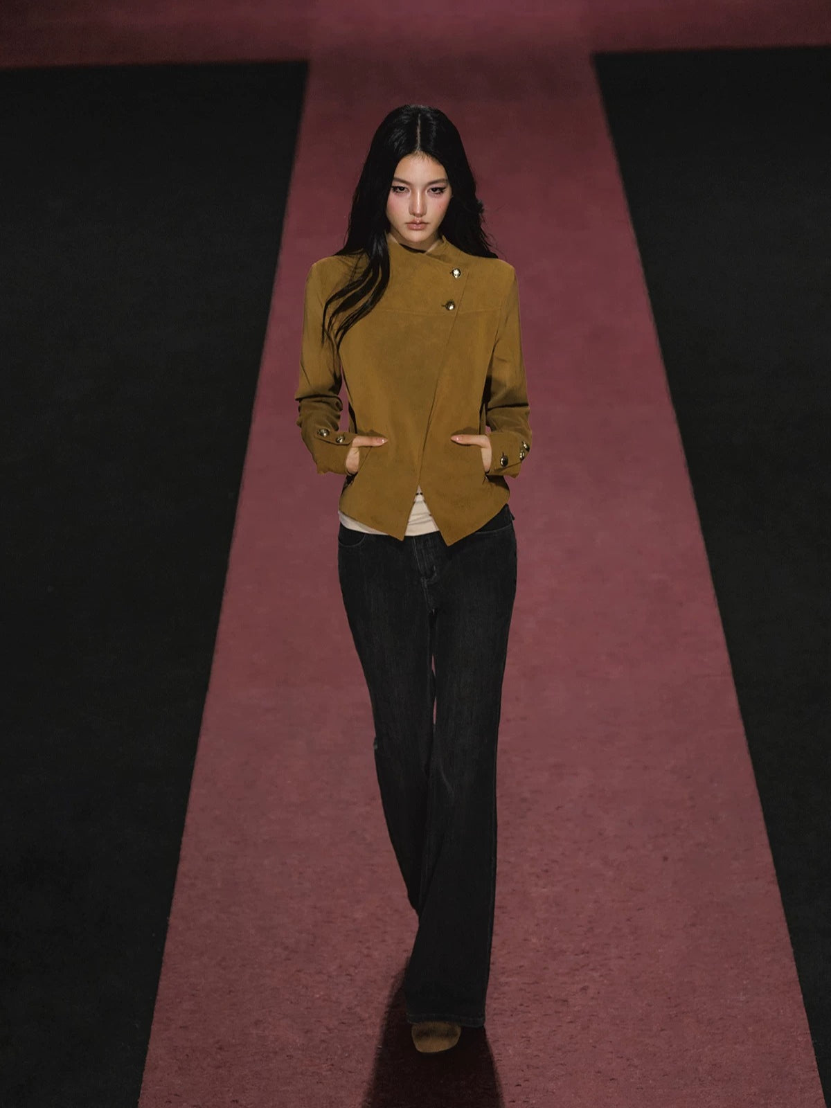 Asymmetric Diamond Quilted Faux Suede Jacket