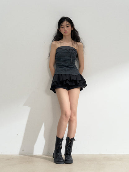 Sleeveless Off-Shoulder Lace Splicing Bustier