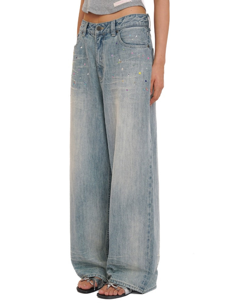 Rhinestone Pocket Embroidered Denim Capri Shorts/Long Pants