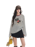 Contrast Stripe Puppy Print T-shirt