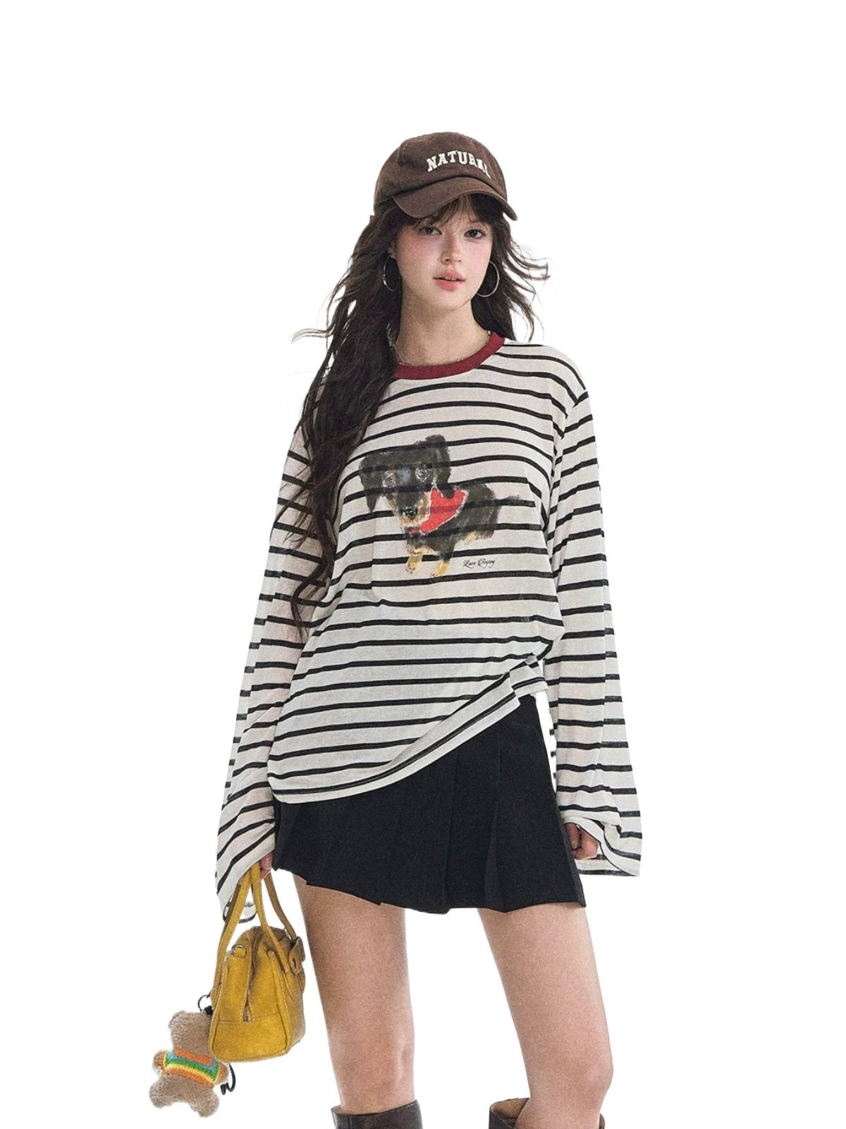 Contrast Stripe Puppy Print T-shirt