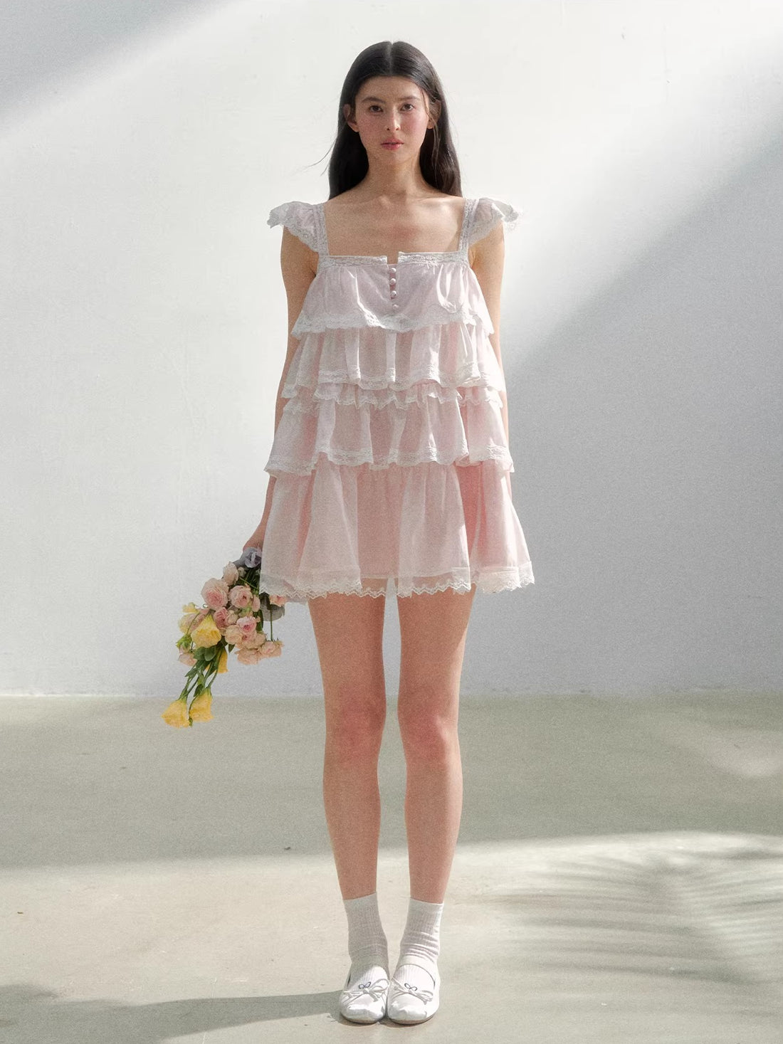 Pink Tulle Tiered Mini Dress