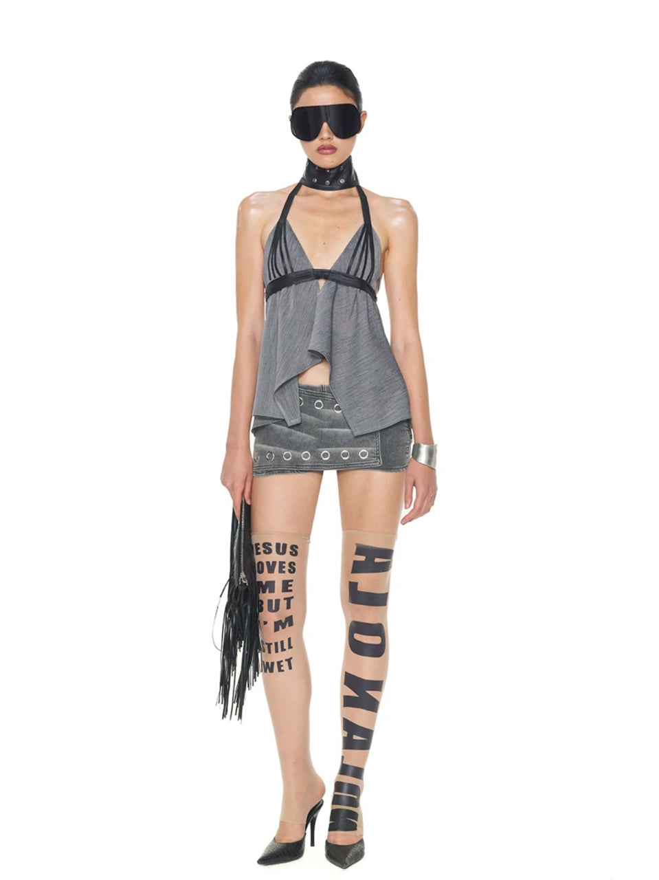 Backless V-Neck Halter Top