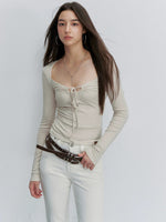 Drawstring Cutout Top