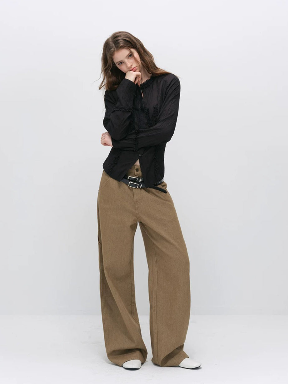 Black Ruffle Tie Blouse