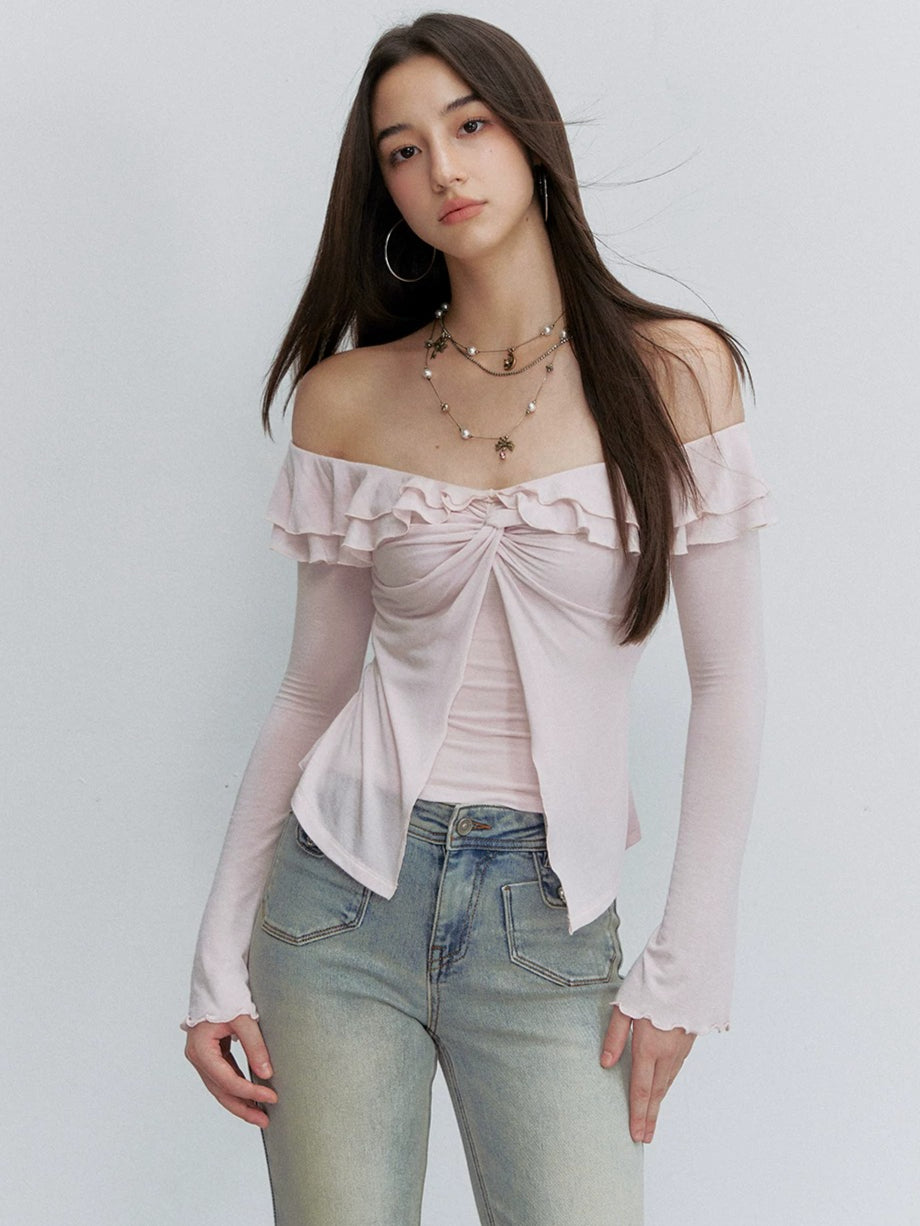 Pink Twist Off Shoulder Top