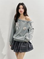 Off The Shoulder Brooch Sweatshirt