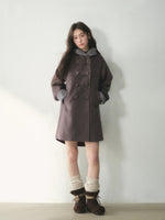 Double-Breasted Floral Hooded Wool Coat