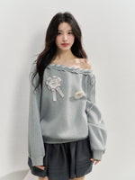 Off The Shoulder Brooch Sweatshirt