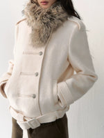 Fur-Collar Belted Wool Bouclé Coat