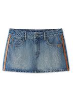 Vintage Washed Twill Patchwork Leather Straight Short Skirt