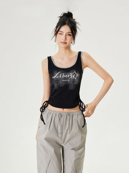 Color-block Tie-up Fitted Tank Top
