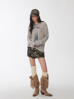 Icelandic Animal Jacquard Cutout Knit Sweater