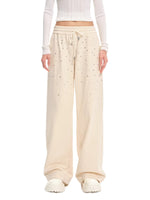 Gradient Rhinestone Cotton Knit Wide-Leg Pants