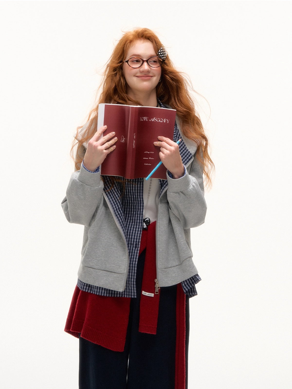 Gray &amp; Blue 2-in-1 Plaid Hoodie Jacket