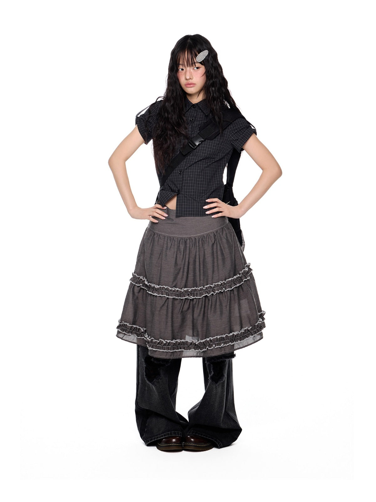 Ruffle Layered Midi Skirt