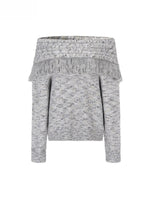Fringed Off-shoulder Wool Sweater & Scarf Set