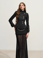 Shimmery Tweed Waist Jacket & Fringe Hem Skirt Set