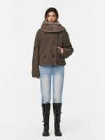 Plush Scarf Double Breasted Wool Coat