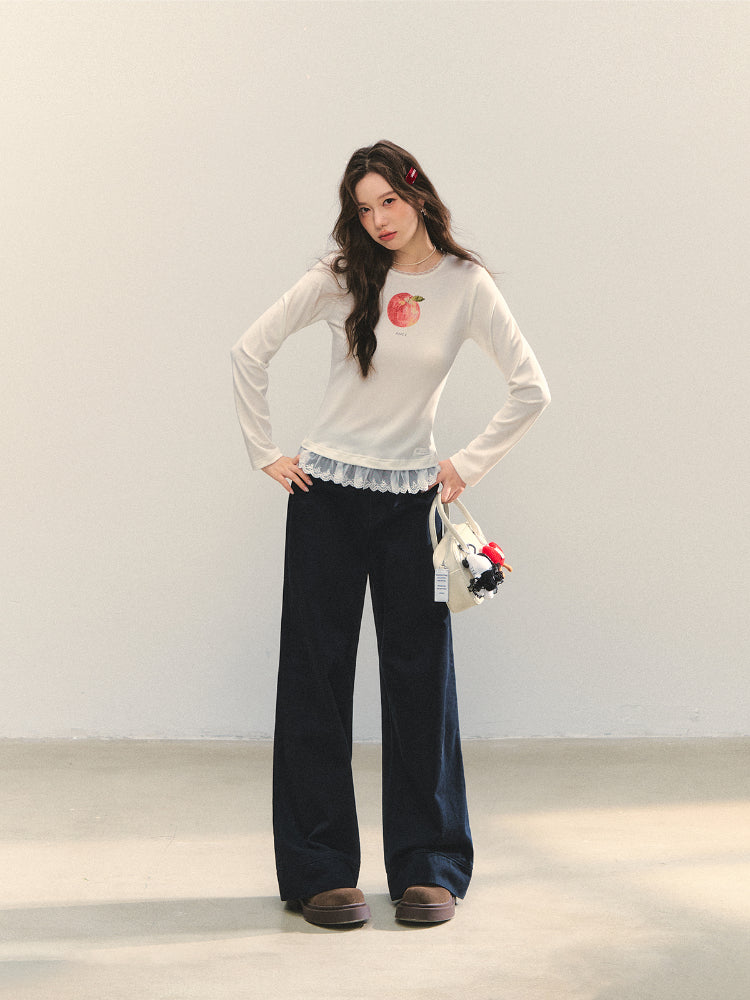 Cross-Stitch Floral Wide-Leg Pants