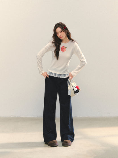 Cross-Stitch Floral Wide-Leg Pants