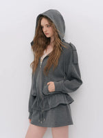 Gray Drawstring Hoodie & Skirt Set