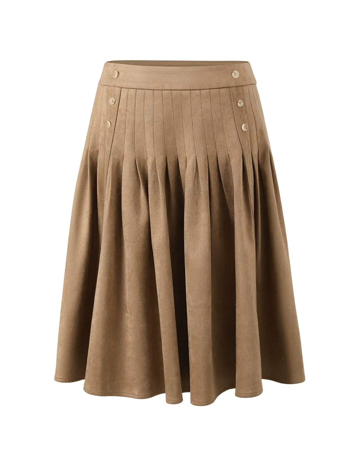 Side-Button Faux Suede Pleated Skirt