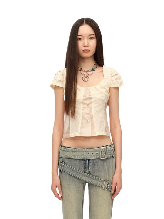 Beige Floral Embossed Fabric Cardigan