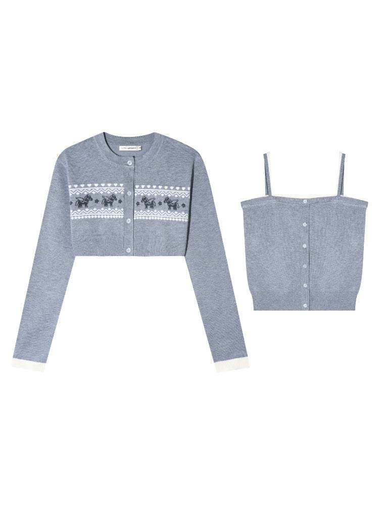 Jacquard Knit Cardigan Cami Set
