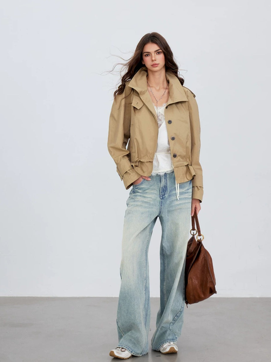 Khaki Drawstring Utility Jacket