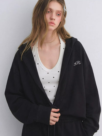 Polka Dot Vest Hooded Drawstring Sweatshirt Pants Set