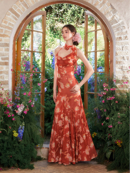 Floral Halter Fish Tail Dress