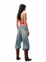 Slanted Shoulder Wrinkle-Printed Floral Vest